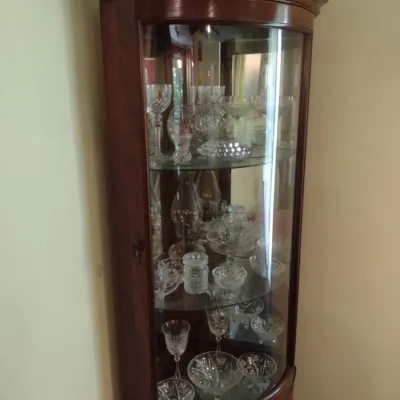 Mahogany Bowfront Corner Curio Display Hutch (No Contents)