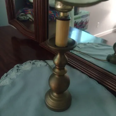 Pair of Matching Candlestick Post Lamps with Capiz Shell Shades