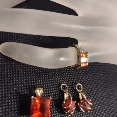 10 Karat Yellow Gold and Gemstone Pendant, Ring, and Earrings- Approx 8.1 Grams Total Weight (#14)