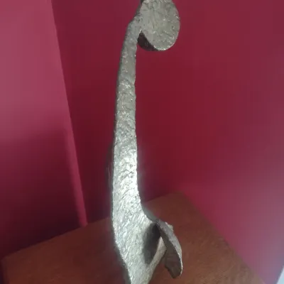 Hammered Bronze-Tone Abstract Mother with Child Metal Statue