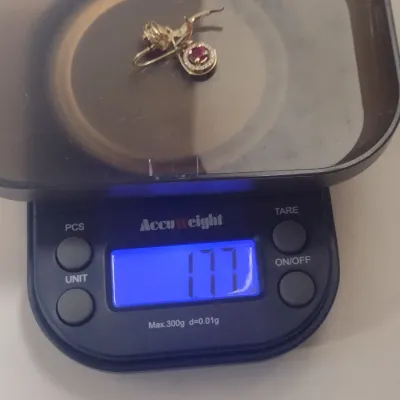 14 Karat Yellow Gold and Gemstone Earrings with Moissanite Border- Approx 1.7 Grams Total Weight (#30)