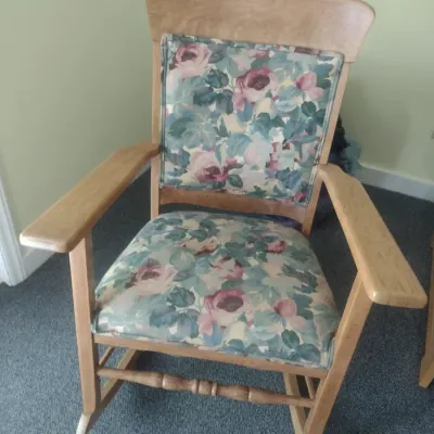 Solid Wood Rocking Chair with Floral Pattern Upholstered Seat and Back