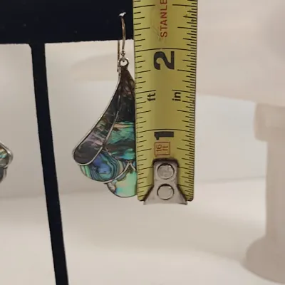 Abalone Ring and Earrings- Sterling Silver Ring Size 5 3/4- Earrings Marked 'Mexico' (#7)