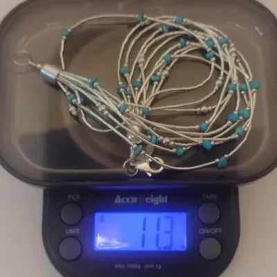 Sterling Silver Multi-Strand Bracelet with Turquoise Accents- Approx 8" Long, 11.3 Grams Total Weight (#4)