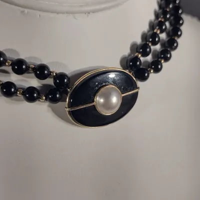 14 Karat Yellow Gold- Double Strand Choker Necklace with Center Pendant- Approx 14 1/2" Long (#16)