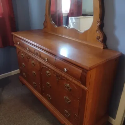 American Drew Three Over Six Dresser with Matching Mirror