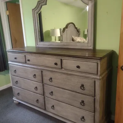 Two Tone Flexsteel Brand Three Over Six Dresser with Matching Mirror