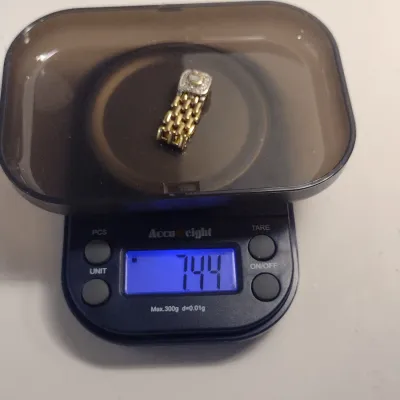 14 Karat Yellow and White Gold and Diamond Link Style Ring - Approx 7.4 Grams Total Weight, Size 5 (#27)
