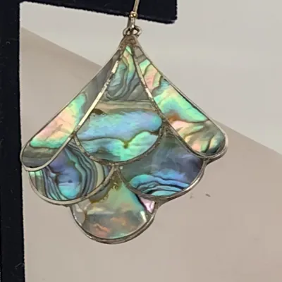 Abalone Ring and Earrings- Sterling Silver Ring Size 5 3/4- Earrings Marked 'Mexico' (#7)