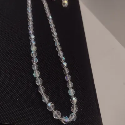 Collection of Aurora Borealis Glass Crystal Jewelry- Necklace, Wire Coil Bracelet, Earrings (#3)