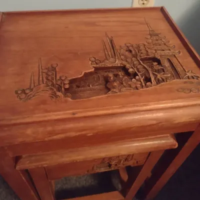 Asian Design Carved Relief Nesting Table Set