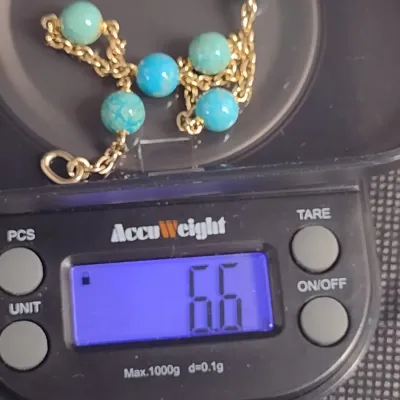 10 Karat Yellow Gold and Turquoise Bead Bracelet- Approx 7" Long, 6.6 Grams Total Weight (#13)