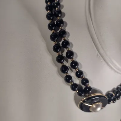 14 Karat Yellow Gold- Double Strand Choker Necklace with Center Pendant- Approx 14 1/2" Long (#16)