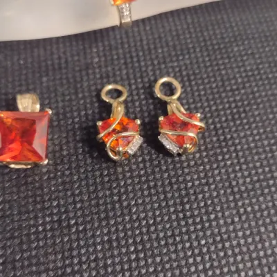 10 Karat Yellow Gold and Gemstone Pendant, Ring, and Earrings- Approx 8.1 Grams Total Weight (#14)