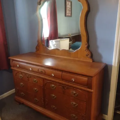 American Drew Three Over Six Dresser with Matching Mirror