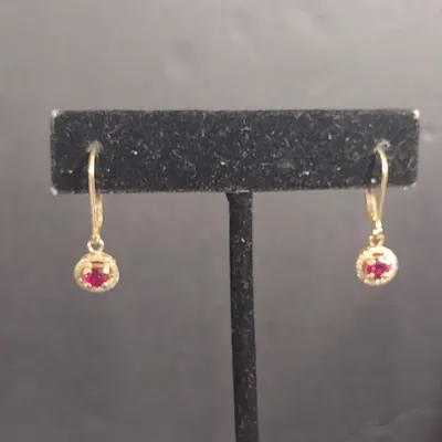 14 Karat Yellow Gold and Gemstone Earrings with Moissanite Border- Approx 1.7 Grams Total Weight (#30)