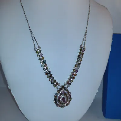 Multi-Color Tourmaline and White Zircon 18 Karat Gold Over Sterling Silver Necklace- Approx 18" Long (#10)