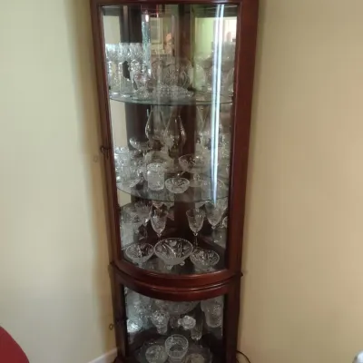 Mahogany Bowfront Corner Curio Display Hutch (No Contents)