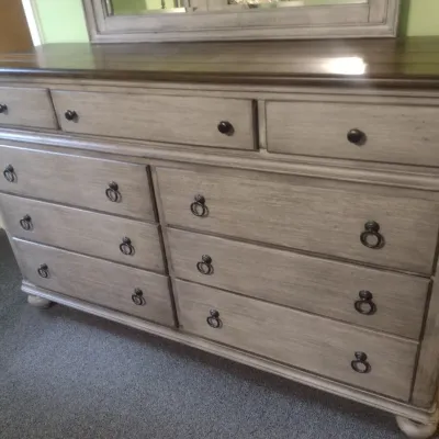 Two Tone Flexsteel Brand Three Over Six Dresser with Matching Mirror