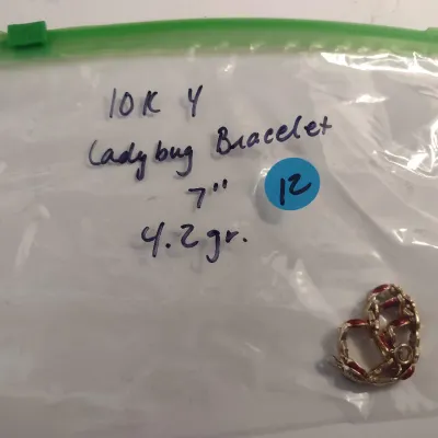 10 Karat Yellow Gold Ladybug Design Bracelet- Approx 7" Long, 4.2 Grams Total Weight (#12)