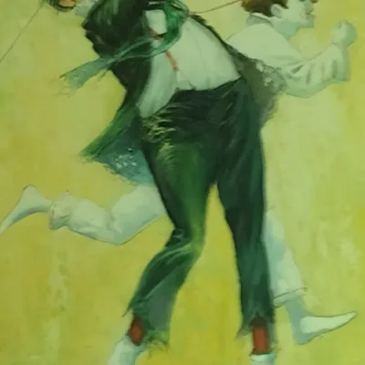 Original Framed Oil on Canvas Clowns Playing Golf by Kenedy
