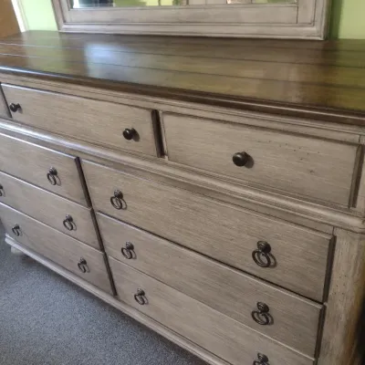 Two Tone Flexsteel Brand Three Over Six Dresser with Matching Mirror