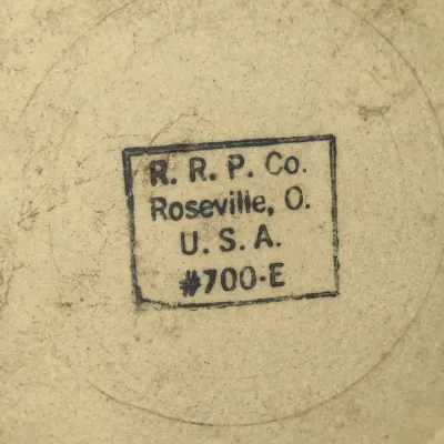 Robinson-Ransbottom Roseville Pottery Crock/Utensil Holder with Blue Sponge Pattern- Approx 5" in Diameter, 5 1/4" Tall
