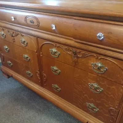 American Drew Three Over Six Dresser with Matching Mirror