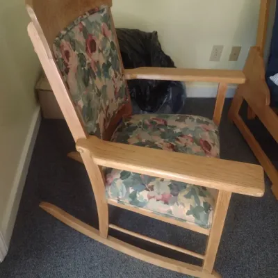 Solid Wood Rocking Chair with Floral Pattern Upholstered Seat and Back