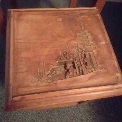 Asian Design Carved Relief Nesting Table Set