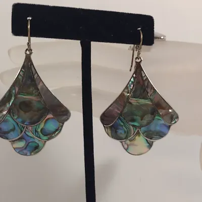 Abalone Ring and Earrings- Sterling Silver Ring Size 5 3/4- Earrings Marked 'Mexico' (#7)