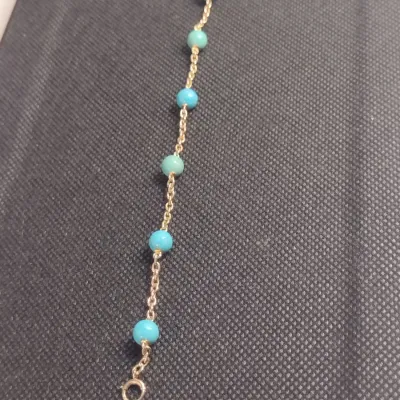 10 Karat Yellow Gold and Turquoise Bead Bracelet- Approx 7" Long, 6.6 Grams Total Weight (#13)