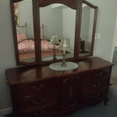 Vintage Bassett Dresser with Three Panel Mirror