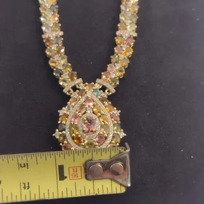 Multi-Color Tourmaline and White Zircon 18 Karat Gold Over Sterling Silver Necklace- Approx 18" Long (#10)