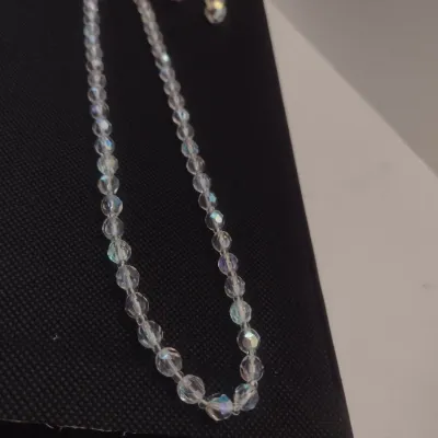 Collection of Aurora Borealis Glass Crystal Jewelry- Necklace, Wire Coil Bracelet, Earrings (#3)