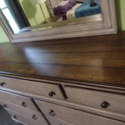 Two Tone Flexsteel Brand Three Over Six Dresser with Matching Mirror