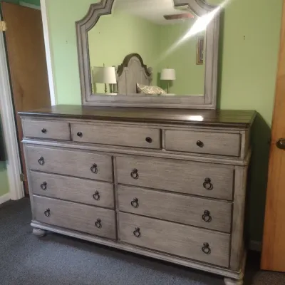 Two Tone Flexsteel Brand Three Over Six Dresser with Matching Mirror