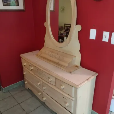 Knotty Pine Three Over Four Dresser with Matching Oval Mirror