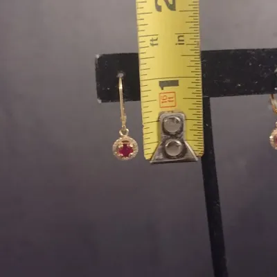 14 Karat Yellow Gold and Gemstone Earrings with Moissanite Border- Approx 1.7 Grams Total Weight (#30)