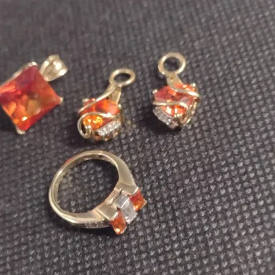 10 Karat Yellow Gold and Gemstone Pendant, Ring, and Earrings- Approx 8.1 Grams Total Weight (#14)
