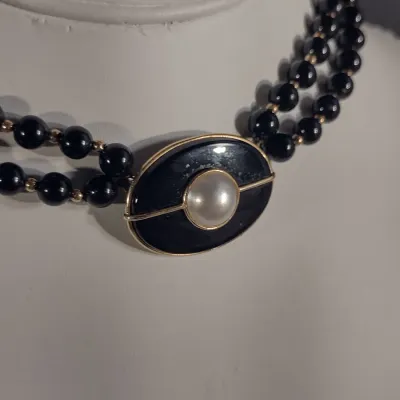 14 Karat Yellow Gold- Double Strand Choker Necklace with Center Pendant- Approx 14 1/2" Long (#16)