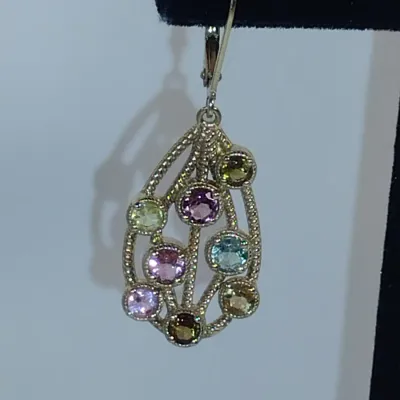 Gold Toned Sterling Silver and Multi Gemstone Ring and Earrings- Ring Size 6 (#8)