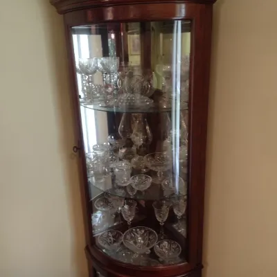 Mahogany Bowfront Corner Curio Display Hutch (No Contents)