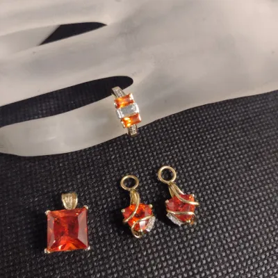 10 Karat Yellow Gold and Gemstone Pendant, Ring, and Earrings- Approx 8.1 Grams Total Weight (#14)