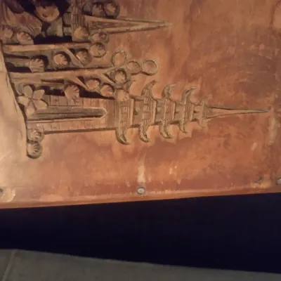 Asian Design Carved Relief Nesting Table Set
