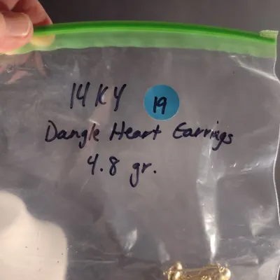 14 Karat Yellow Gold Heart Design Dangle Earrings- Approx 4.8 Grams Total Weight (#19)