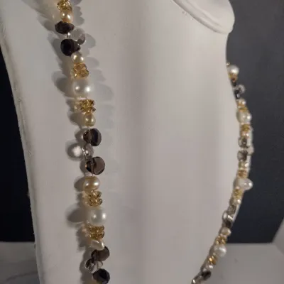 Rose Quartz Butterfly Necklace and Pearl and Glass Bead Necklace (#11)