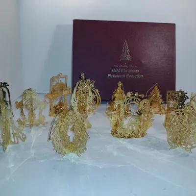 Vintage Danbury Mint Gold Christmas Ornament Collection- 12 Pieces