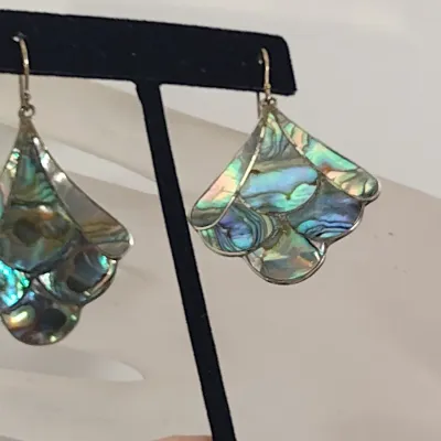 Abalone Ring and Earrings- Sterling Silver Ring Size 5 3/4- Earrings Marked 'Mexico' (#7)