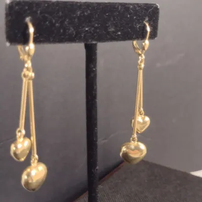 14 Karat Yellow Gold Heart Design Dangle Earrings- Approx 4.8 Grams Total Weight (#19)